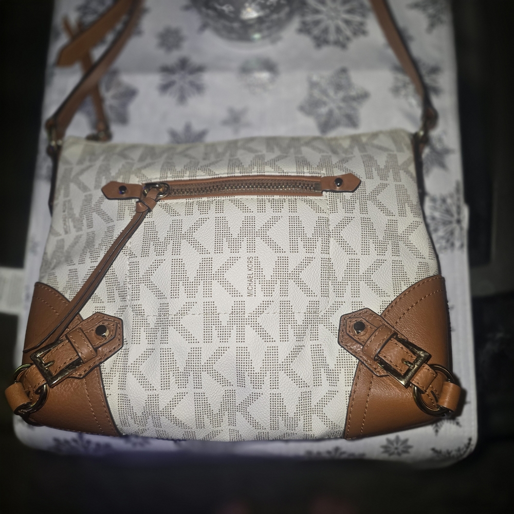 Michael Kors Signature White and Brown Crossbody Bag